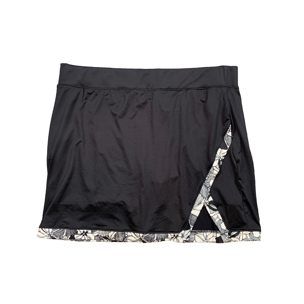Stella Parker Skort Womens 2XL Black White Floral Trim Side Slit Pull On Lined